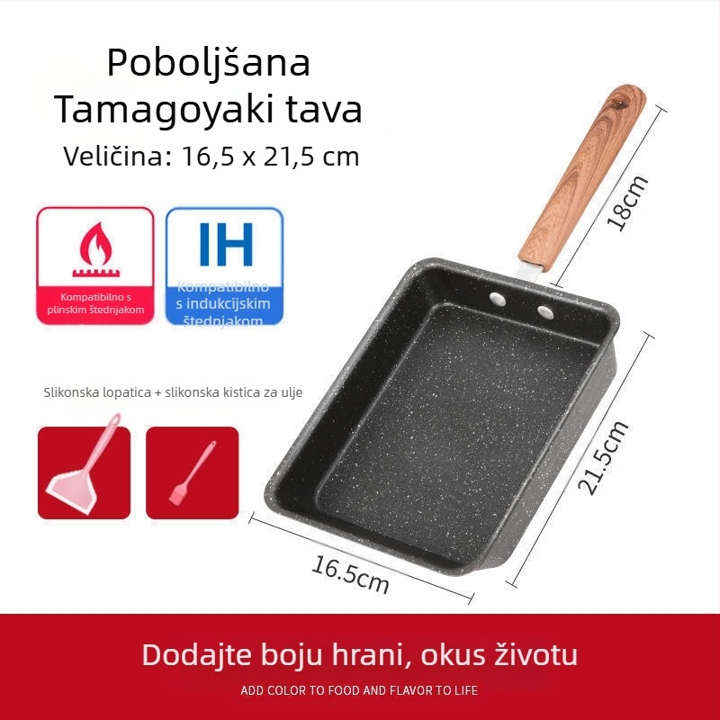 Japanski Yuzi hvaljen kvadratni mini neprianjajući kalup, debeli jaje hvaljen kalup, Maifanite mala tava za prženje, prženo jaje, ravna tava za doručak