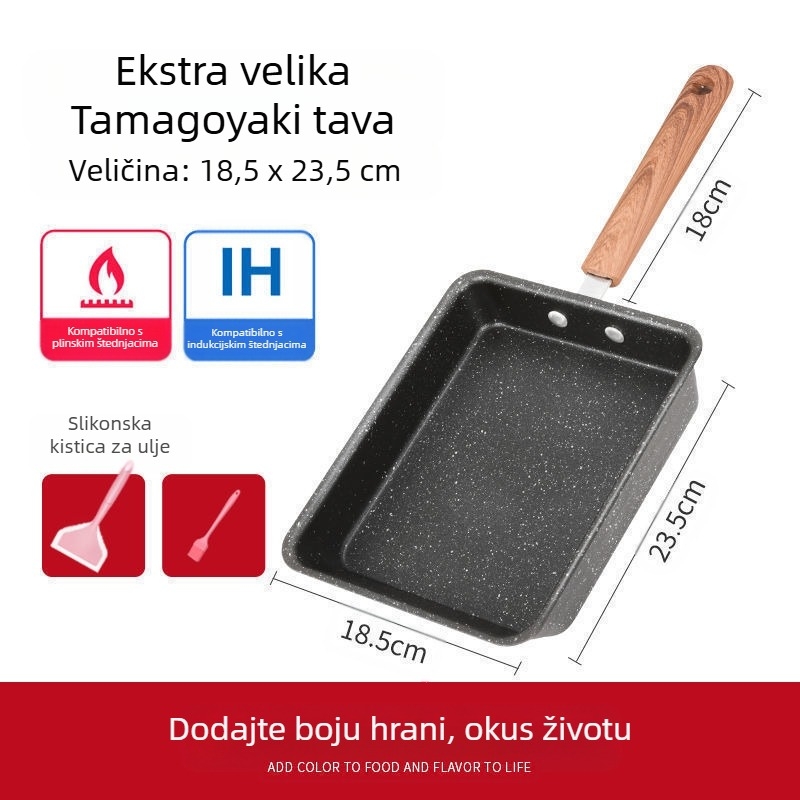 Japanski Yuzi hvaljen kvadratni mini neprianjajući kalup, debeli jaje hvaljen kalup, Maifanite mala tava za prženje, prženo jaje, ravna tava za doručak
