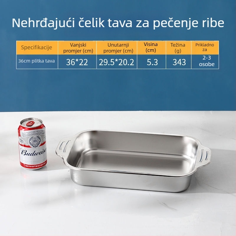 Pladanj od nehrđajućeg čelika, komercijalni pravokutni tanjur, roštilj, riba na roštilju, kućanski glačani tanjur, veliki poklopac, posuda za pečenje, ekstra velika ploča za pečenje