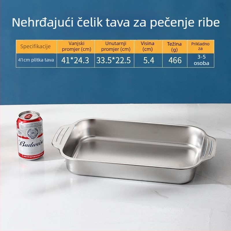 Pladanj od nehrđajućeg čelika, komercijalni pravokutni tanjur, roštilj, riba na roštilju, kućanski glačani tanjur, veliki poklopac, posuda za pečenje, ekstra velika ploča za pečenje