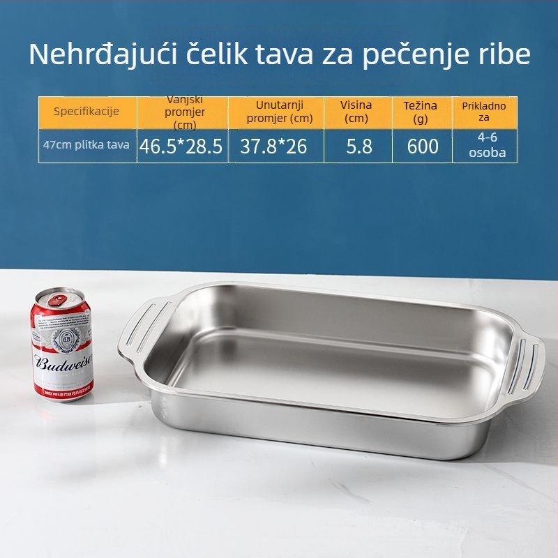 Pladanj od nehrđajućeg čelika, komercijalni pravokutni tanjur, roštilj, riba na roštilju, kućanski glačani tanjur, veliki poklopac, posuda za pečenje, ekstra velika ploča za pečenje