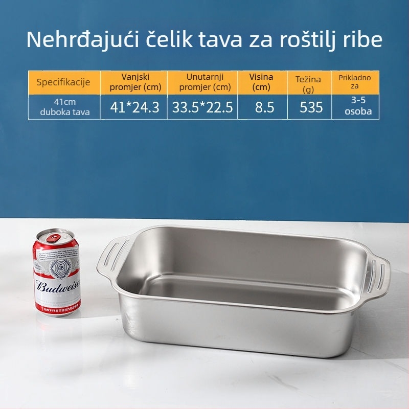 Pladanj od nehrđajućeg čelika, komercijalni pravokutni tanjur, roštilj, riba na roštilju, kućanski glačani tanjur, veliki poklopac, posuda za pečenje, ekstra velika ploča za pečenje