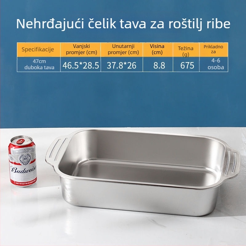 Pladanj od nehrđajućeg čelika, komercijalni pravokutni tanjur, roštilj, riba na roštilju, kućanski glačani tanjur, veliki poklopac, posuda za pečenje, ekstra velika ploča za pečenje