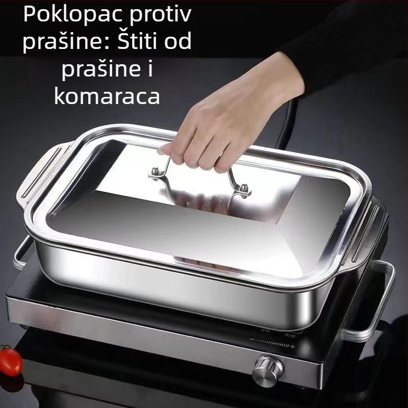 Pladanj od nehrđajućeg čelika, komercijalni pravokutni tanjur, roštilj, riba na roštilju, kućanski glačani tanjur, veliki poklopac, posuda za pečenje, ekstra velika ploča za pečenje
