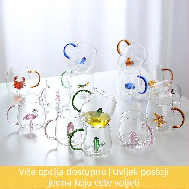 Kreativna trodimenzionalna staklena šalica za piće s drškom, ljetna šalica za sok, raznih stilova, crtani film