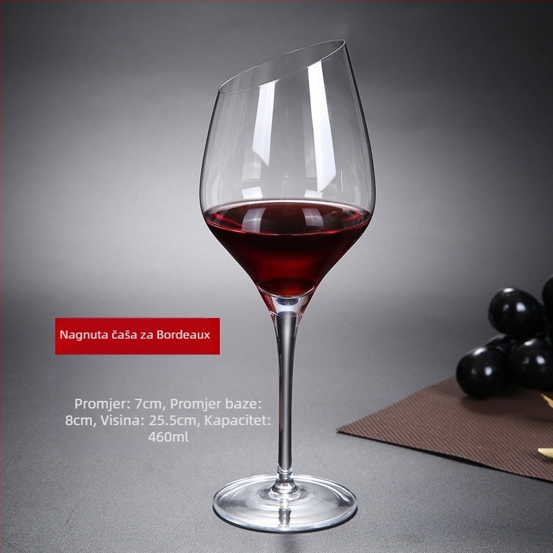 Nagnuta čaša za crno vino, kreativni kristalni set visokih čaša za šampanjac, bordo i bordo, spreman za veleprodaju, jednostavan stil
