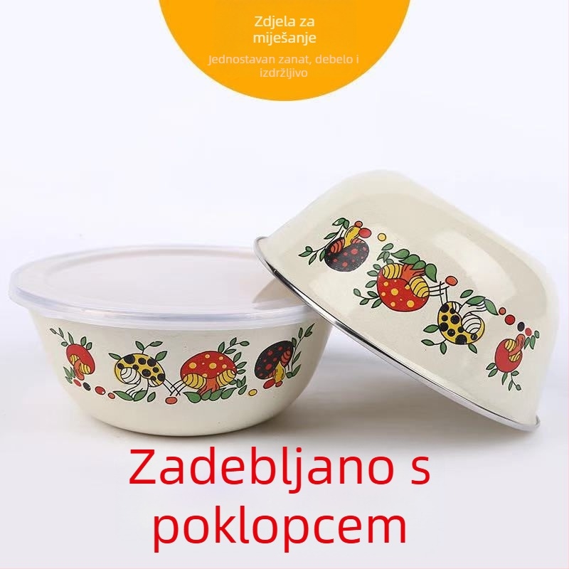 Zdjela za miješanje od emajla s masti, velika s poklopcem, kutija za svježinu, zdjela za instant rezance, lonac, zdjela za juhu, proizvođači povrtnih i voćnih salata