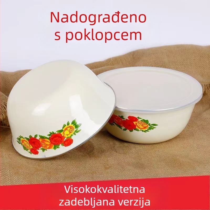 Zdjela za miješanje od emajla s masti, velika s poklopcem, kutija za svježinu, zdjela za instant rezance, lonac, zdjela za juhu, proizvođači povrtnih i voćnih salata