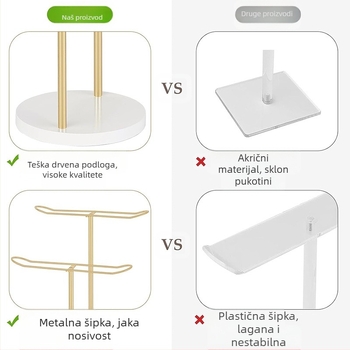 Dvoslojni drveni stalak za trake za kosu sa zlatnom podlogom, stolni stalak za trake za kosu, višenamjenski stalak za izlaganje pokrivala za glavu