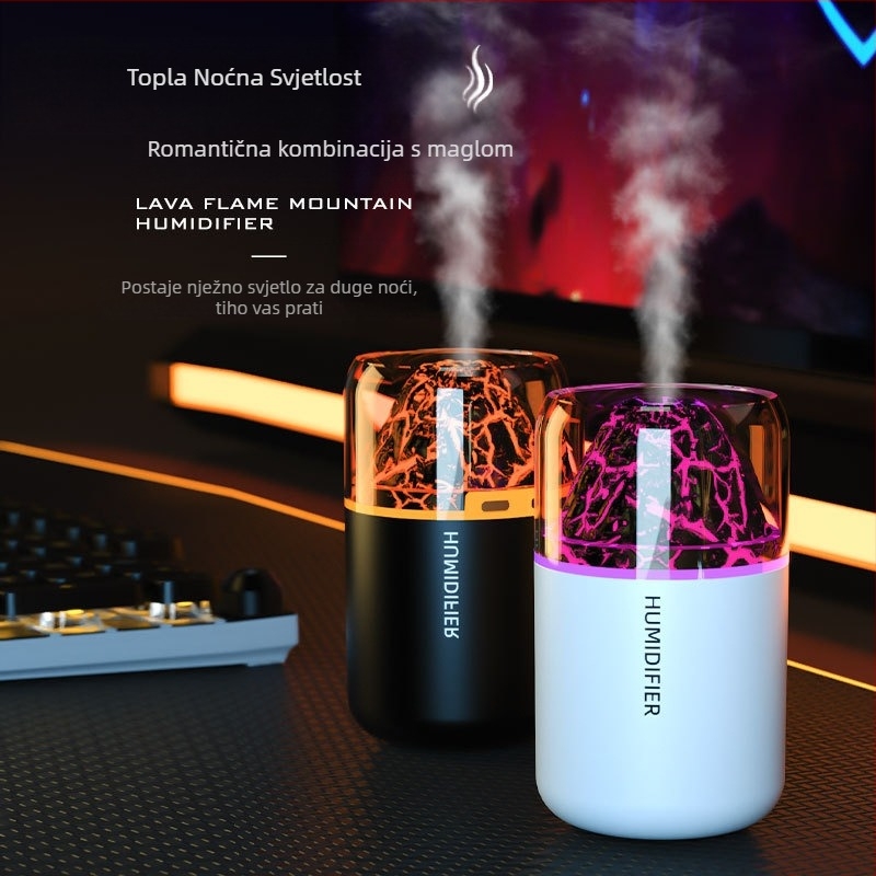 Prekogranični USB mini vulkanski ovlaživač zraka za spavaću sobu, malo kućanstvo, automobil, stolno računalo, ured, šareno svjetlo za atmosferu