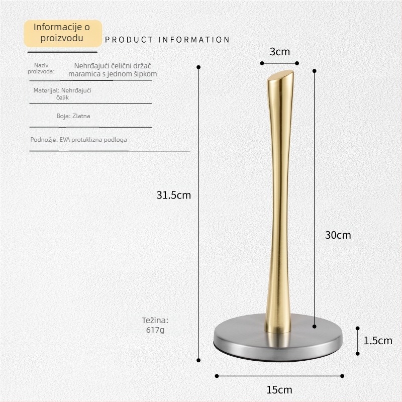 Držač za kuhinjske role od nehrđajućeg čelika, vertikalni držač za papirnate ručnike, držač za role papira, držač za prozirnu foliju, stalak za pohranu papirnatih ručnika, višenamjenski