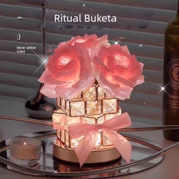 Stolna lampa Rose Cube atmosfera, noćno svjetlo za djevojčice i prijateljice, rođendanski poklon za Valentinovo, napredni ukras