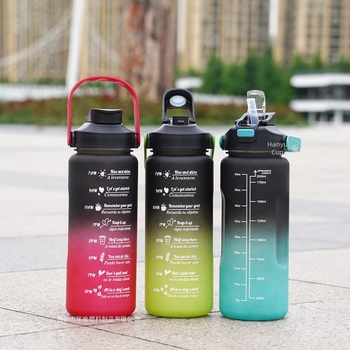 Tri seta šalica za vodu, šalica velikog kapaciteta sa slamnatim gradijentom, matirana sportska plastična boca za vodu, boce za vodu