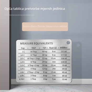 Naljepnica za hladnjak od nehrđajućeg čelika 304 s magnetskom vagom, mjernom šalicom, priborom za mjernu žlicu, uobičajena tablica za usporedbu pretvorbe jedinica