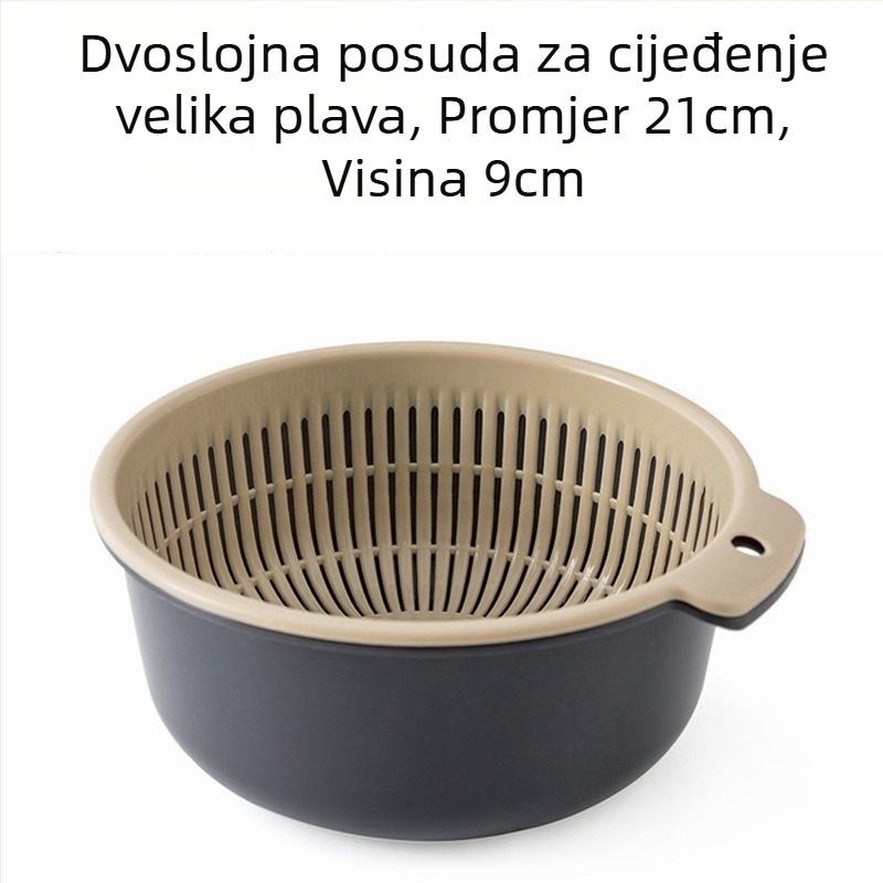 Zadebljana košara za cijeđenje, set od šest dijelova, dvoslojni plastični umivaonik za povrće, višenamjenska kuhinjska košara za cijeđenje, kućna košara za voće