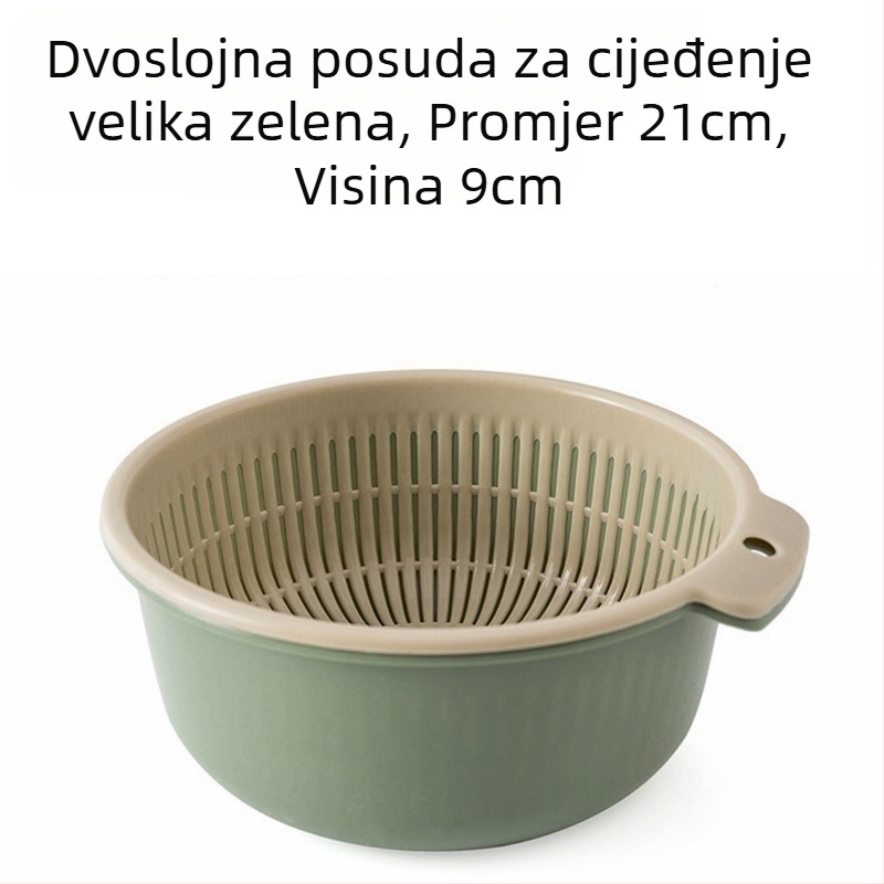 Zadebljana košara za cijeđenje, set od šest dijelova, dvoslojni plastični umivaonik za povrće, višenamjenska kuhinjska košara za cijeđenje, kućna košara za voće