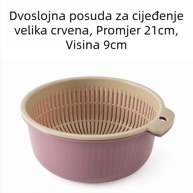 Zadebljana košara za cijeđenje, set od šest dijelova, dvoslojni plastični umivaonik za povrće, višenamjenska kuhinjska košara za cijeđenje, kućna košara za voće