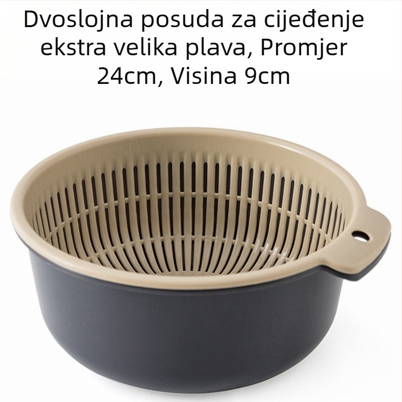 Zadebljana košara za cijeđenje, set od šest dijelova, dvoslojni plastični umivaonik za povrće, višenamjenska kuhinjska košara za cijeđenje, kućna košara za voće