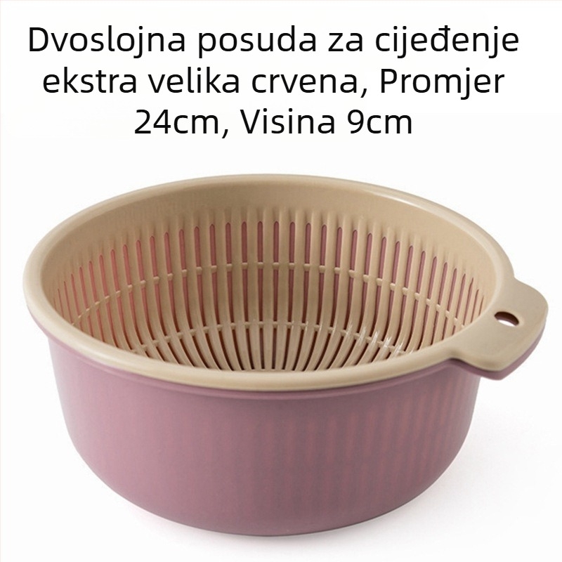 Zadebljana košara za cijeđenje, set od šest dijelova, dvoslojni plastični umivaonik za povrće, višenamjenska kuhinjska košara za cijeđenje, kućna košara za voće