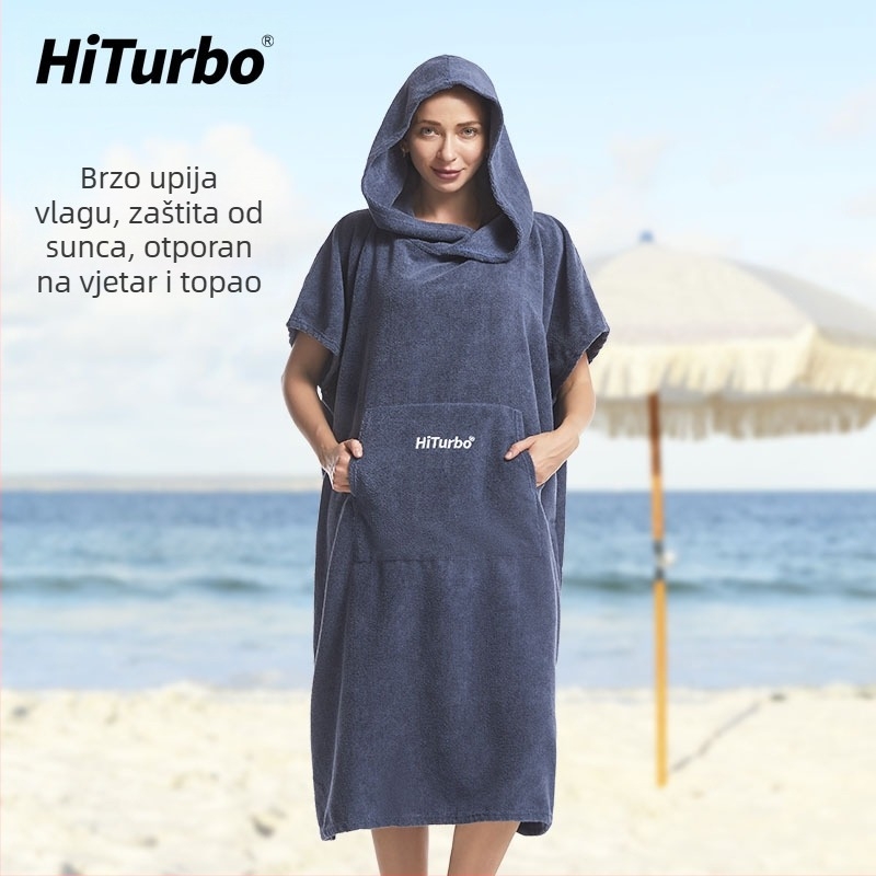 Hiturbo brzosušeći ogrtač za presvlačenje, ogrtač za plažu, ronjenje, surfanje, topli ogrtač, upijajući vodu, brzosušeći, otporan na vjetar i sunce