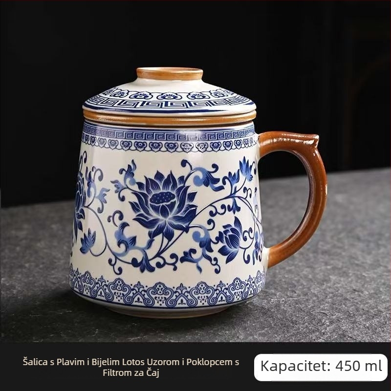 Ru kiln šalica za čaj za sastanke, osobna uredska šalica, šalica za odvajanje čaja, visokokvalitetna keramička filter šalica za mirisni čaj, poklon kutija