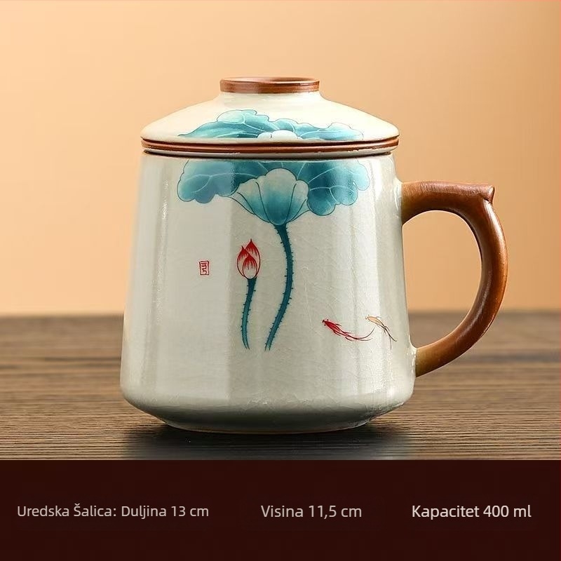 Ru kiln šalica za čaj za sastanke, osobna uredska šalica, šalica za odvajanje čaja, visokokvalitetna keramička filter šalica za mirisni čaj, poklon kutija