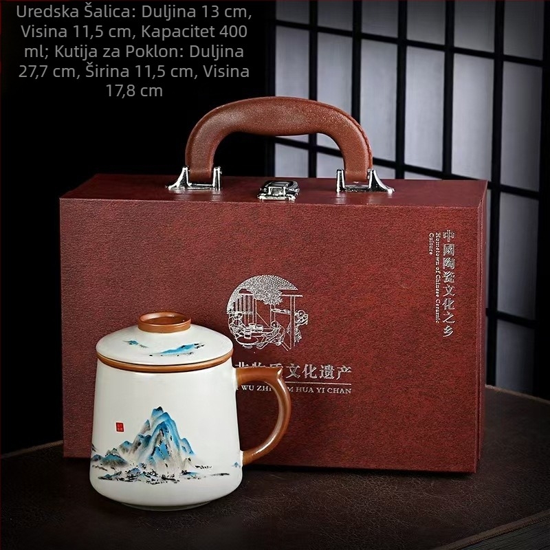 Ru kiln šalica za čaj za sastanke, osobna uredska šalica, šalica za odvajanje čaja, visokokvalitetna keramička filter šalica za mirisni čaj, poklon kutija