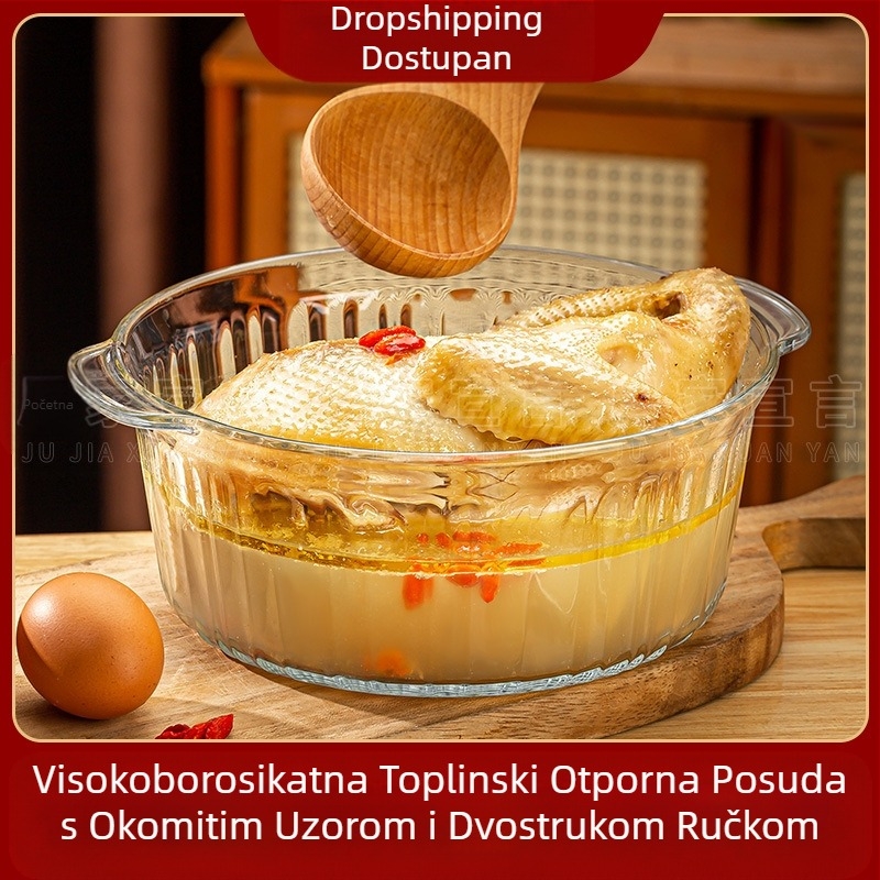 Zdjela od borosilikatnog stakla otpornog na visoke temperature s poklopcem, zdjela za instant rezance, zdjela za mikrovalnu pećnicu s dvostrukim uhom, okrugla zdjela za kuhanje na pari s jajima