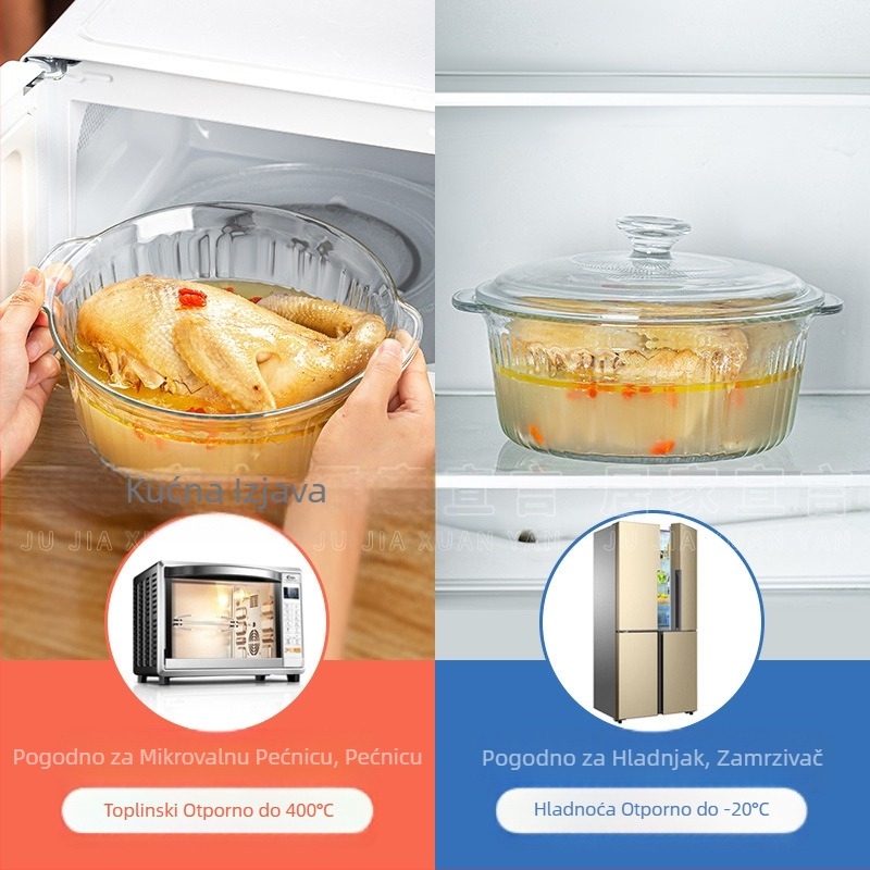 Zdjela od borosilikatnog stakla otpornog na visoke temperature s poklopcem, zdjela za instant rezance, zdjela za mikrovalnu pećnicu s dvostrukim uhom, okrugla zdjela za kuhanje na pari s jajima