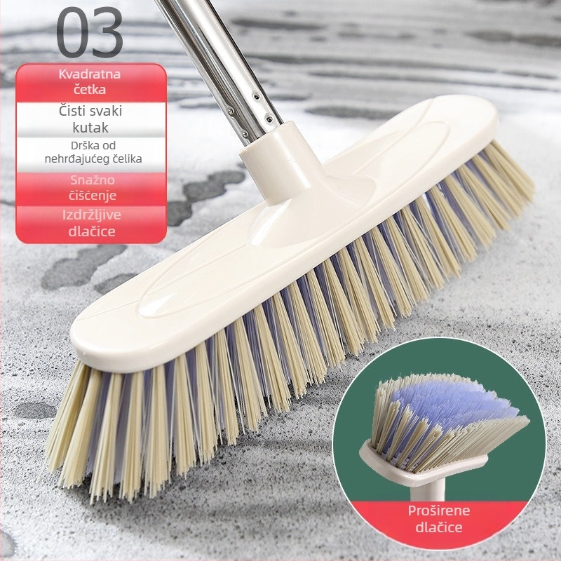 Savitljiva trokutasta četka za pod u kupaonici, bez savijanja, četka za pod od nehrđajućeg čelika s dugom ručkom, četka za pločice, kadu, tepih