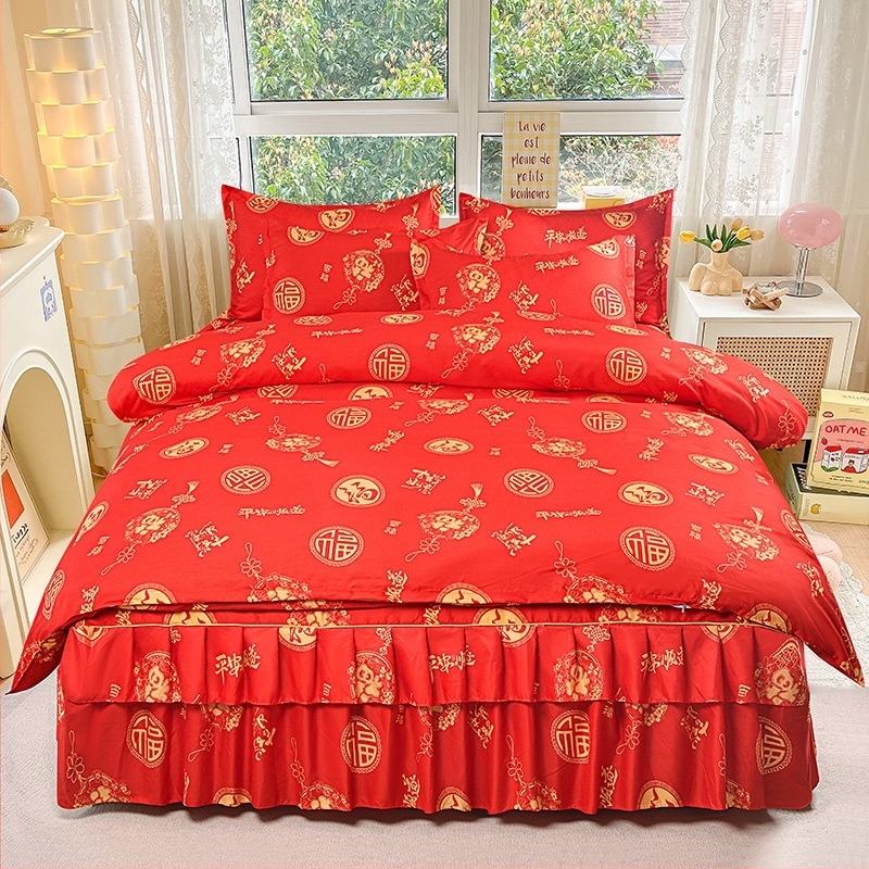 Prekogranična aloe vera pamučna korejska verzija dvostruke čipkaste suknje za krevet, tri seta od četiri dijela, prekrivač za poplun, princeza prekrivač za krevet od 4 dijela, veleprodaja