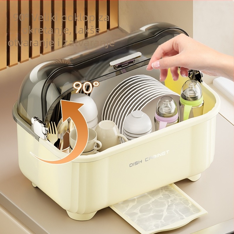 Kutija za pohranu zdjela i štapića za jelo, stalak za posuđe i posuđe, kuhinja, kućanstvo, višenamjenski stalak za cijeđenje s poklopcem, kutija za pohranu u ormaru