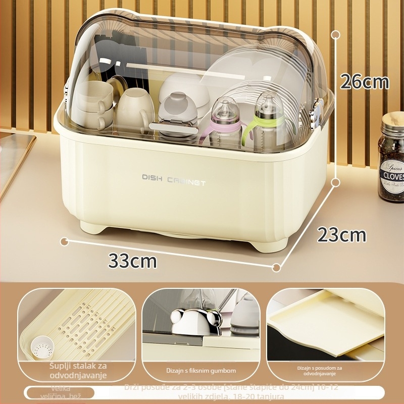 Kutija za pohranu zdjela i štapića za jelo, stalak za posuđe i posuđe, kuhinja, kućanstvo, višenamjenski stalak za cijeđenje s poklopcem, kutija za pohranu u ormaru