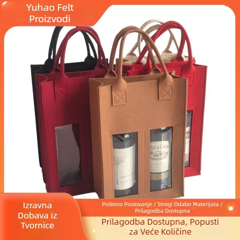 Prekogranična prijenosna filcana vrećica za crno vino, torba s dvostrukom bocom, izvrsno pakiranje, veleprodajna poklon vrećica za crno vino protiv pada