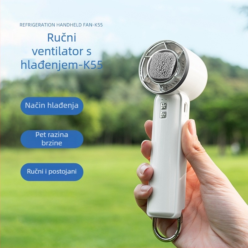 Novi poluvodički rashladni ručni ventilator s kompresijom leda, prijenosni planinarski viseći ventilator s kopčom, 5 brzina, veliki stolni ventilator na vjetar