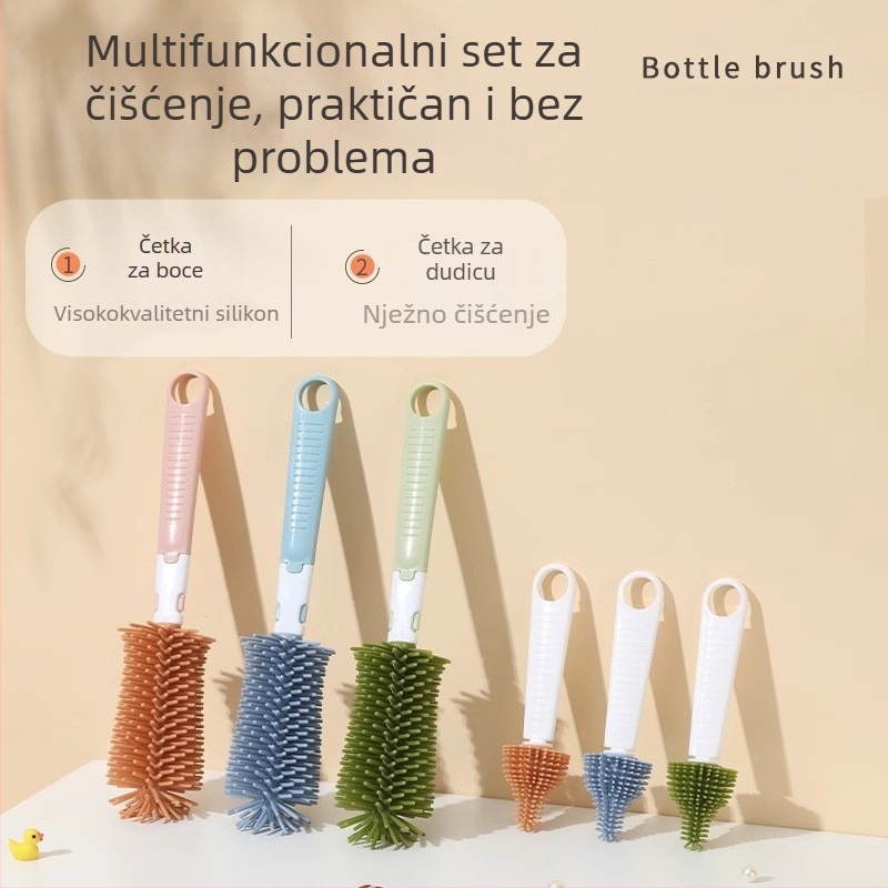 Silikonska četka za dječje bočice, četka za bradavice, četka za usisnu cijev, rotirajuća četka za bočice, četka za čišćenje