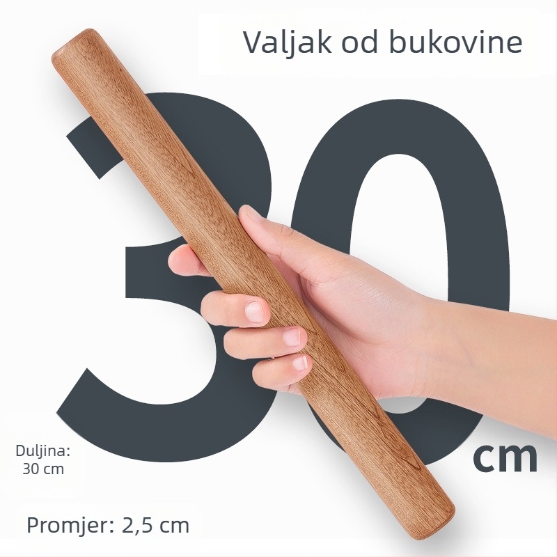 Masivna drvena valjka za pečenje, produžena kora za knedle, posebna šipka za pečenje, tlačna igla, valjka za kućanske rezance