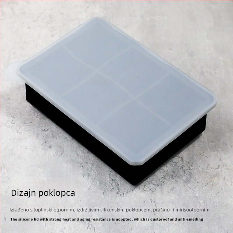 Fcm kalup za led, mekani silikonski kalup za kockice leda sa 6 rešetki i poklopcem, kutija za pravljenje leda otporna na mirise, 5 cm, silikon prehrambene kvalitete