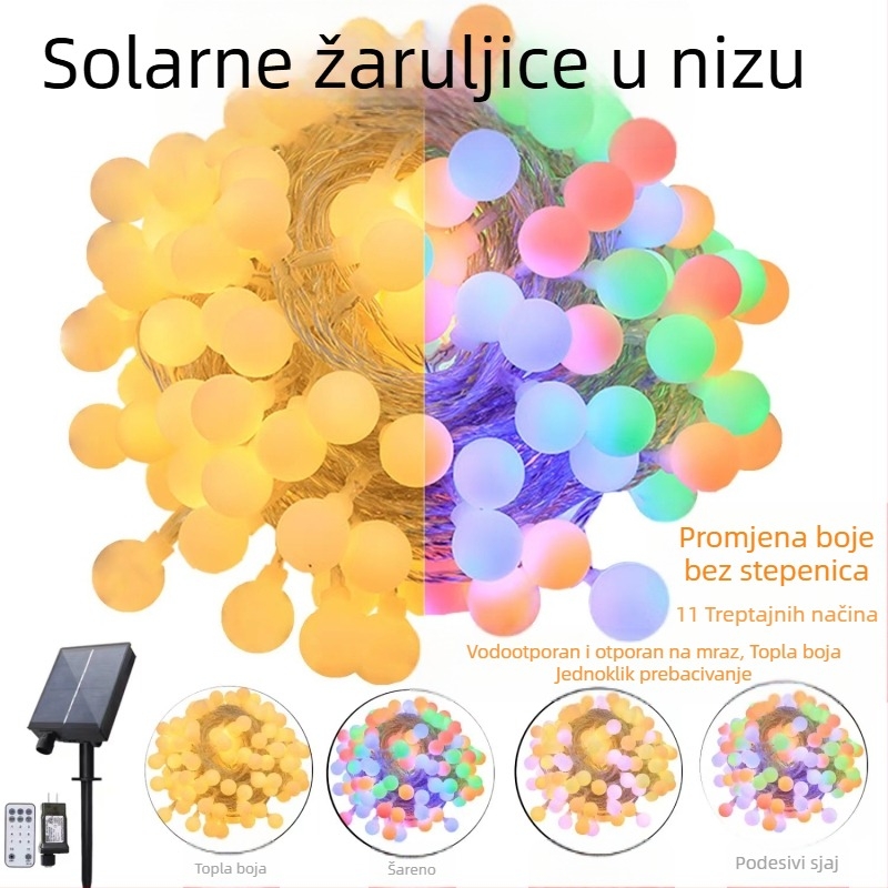 Nova solarna matirana kuglasta lampa, niz, vanjska kamperska vodootporna antifriz atmosferska lampa, ukras za dvorište, lampa za beskonačnu promjenu boje