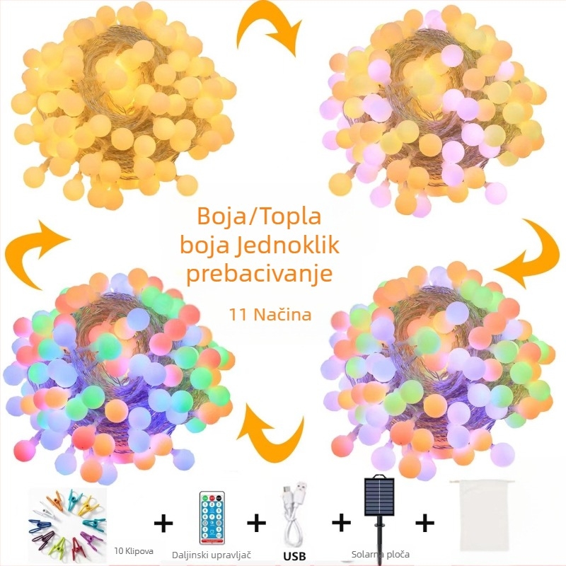 Nova solarna matirana kuglasta lampa, niz, vanjska kamperska vodootporna antifriz atmosferska lampa, ukras za dvorište, lampa za beskonačnu promjenu boje