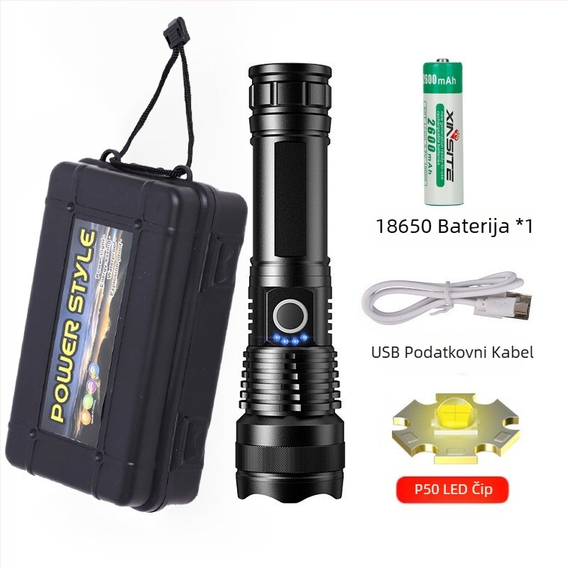 Prekogranična super lagana punjiva svjetiljka dugog dometa, vanjski reflektor za patrolu, zumiranje, Aurora pištolj, veliki reflektor, laserski pištolj, snažan