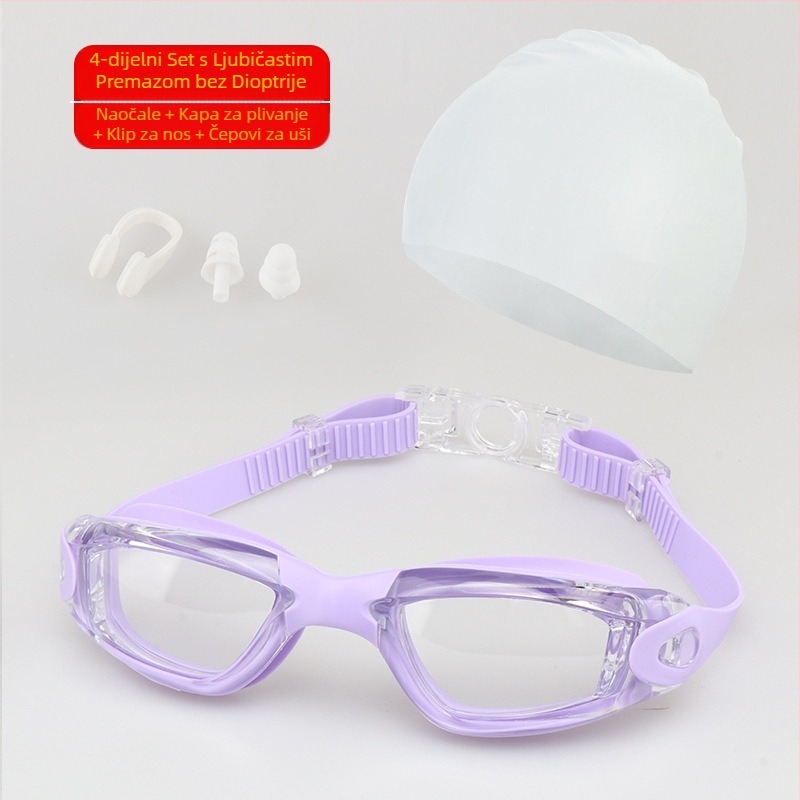 Set naočala za plivanje za odrasle, kapa za plivanje od četiri dijela, silikonske naočale za plivanje za muškarce i žene, profesionalna vodootporna oprema za trening plivanja protiv zamagljivanja