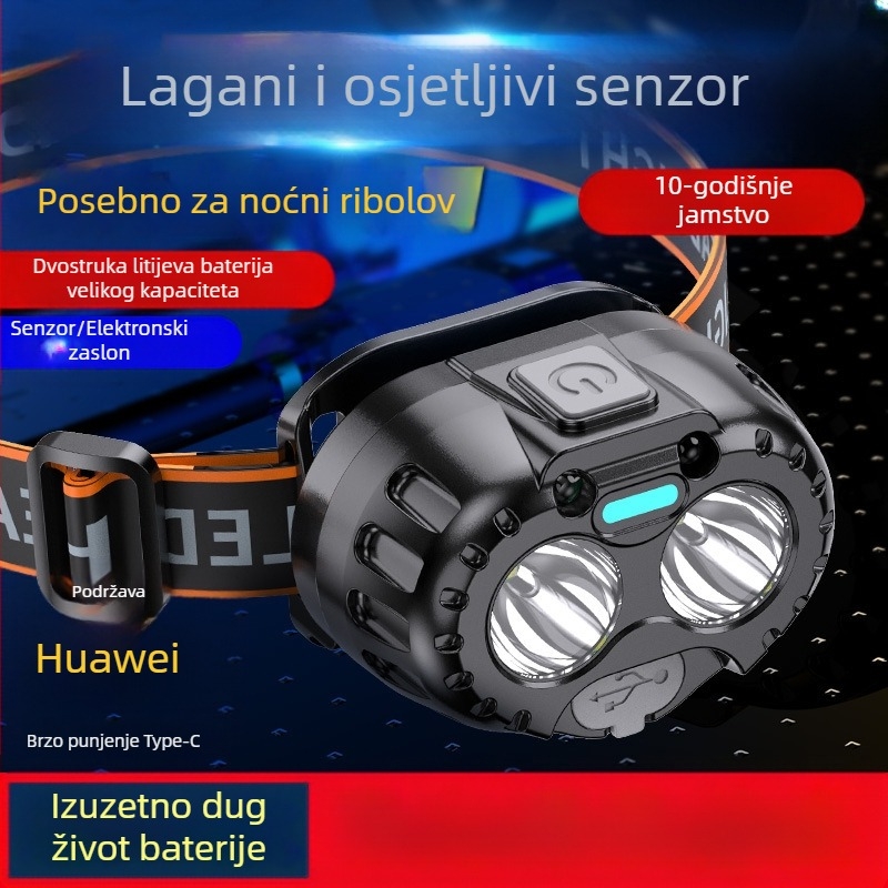 Prekogranična LED višenamjenska prednja svjetiljka za vanjsku upotrebu, snažno svjetlo, ribolovna rudarska svjetiljka, dugotrajna baterija, USB punjenje, prijenosna indukcijska prednja svjetiljka
