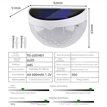 Amazon solarno svjetlo LED zidno svjetlo polukružno vrtno atmosfersko svjetlo svjetlo za ogradu bazena solarno vrtno svjetlo