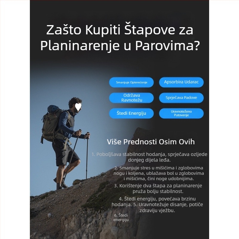 Planinarski štap od karbona, teleskopski sklopivi štap, profesionalna oprema za planinarenje na otvorenom, protuklizna štaka