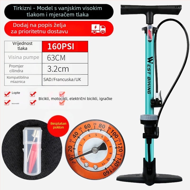 West Rider visokotlačna pumpa za brdski bicikl, kućni prijenosni automobil, košarka, baterijska pumpa za automobil i motocikl