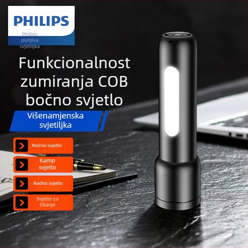 Philipsova jaka, super svijetla, teleskopska zum svjetiljka od ABS materijala s bočnim svjetlima, vanjska, dugog dometa, prijenosna