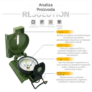 Vanjski višenamjenski kompas za kampiranje, terenski kompas, sjeverni geološki kompas, američki vojnik, borbena oprema, metalni