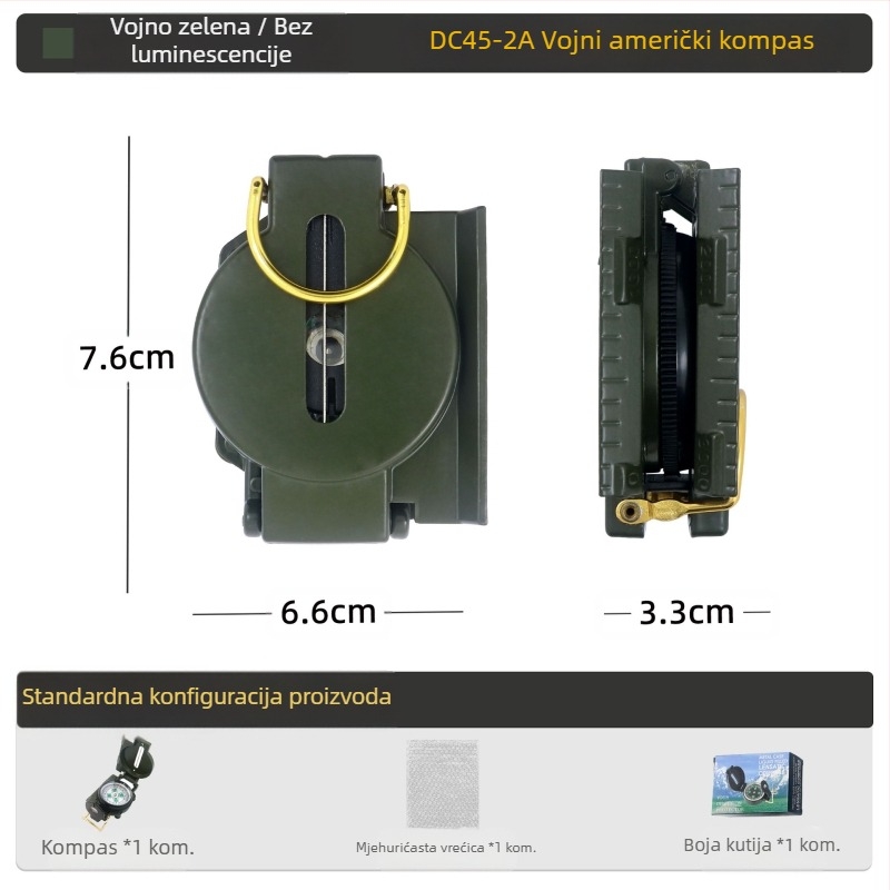 Vanjski višenamjenski kompas za kampiranje, terenski kompas, sjeverni geološki kompas, američki vojnik, borbena oprema, metalni