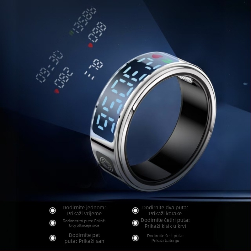 Crna tehnologija digitalnog zaslona pametni prsten za praćenje otkucaja srca u krvi kisika san zdravlje korak kretanje
